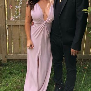 TOBI lavender deep plunging neckline crisscross back maxi cocktail dress